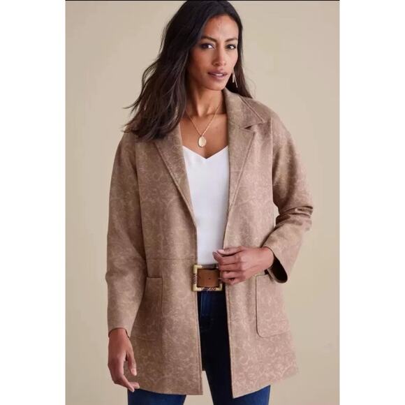 Soft Surroundings Malika Faux Suede Open Jacket In Driftwood Paisley Size XL - Picture 9 of 9